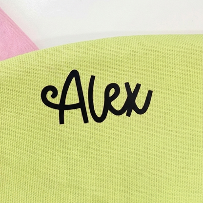 mantel individual reversible en dos telas de algodón con relleno combinadas personalizable con nombre de niño o frase que mas te guste 