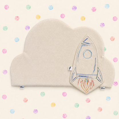 mantel nube beige reversible con relleno con servilleta a juego con forma de cohete