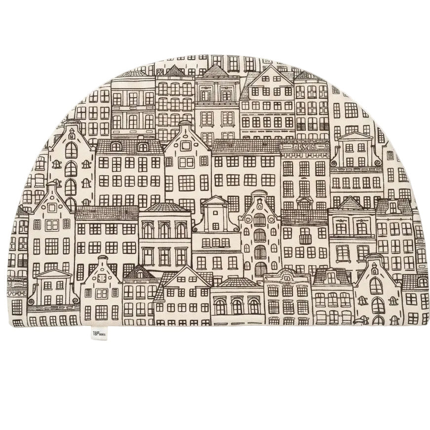 mantel individual de algodón estampado con casitas y revés beige 