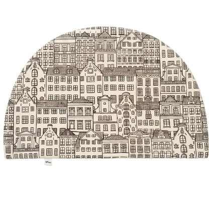 mantel individual de algodón estampado con casitas y revés beige 