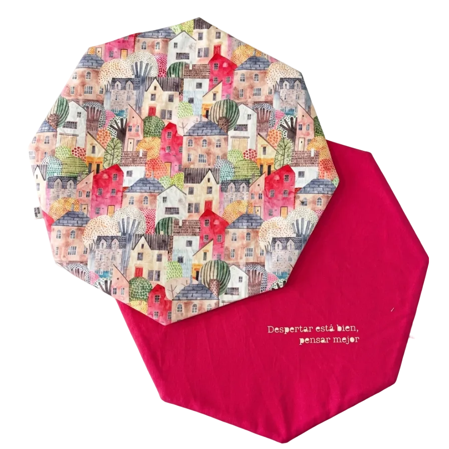 Pack de 4 manteles reversibles con estampado de casitas de colores y reverso fucsia. Frases incluidas, listos para tu mesa y con precio especial.
octágono con relleno y Colores rosas y estampado de casitas