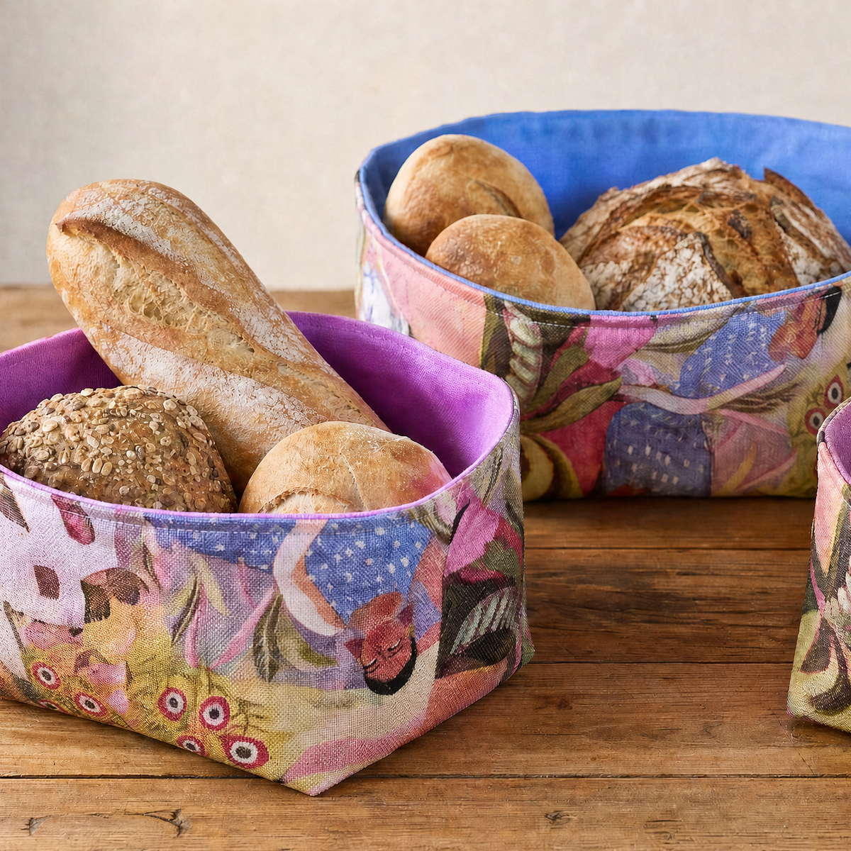 paneras de algodon estampadas con interirores lila y lavanda