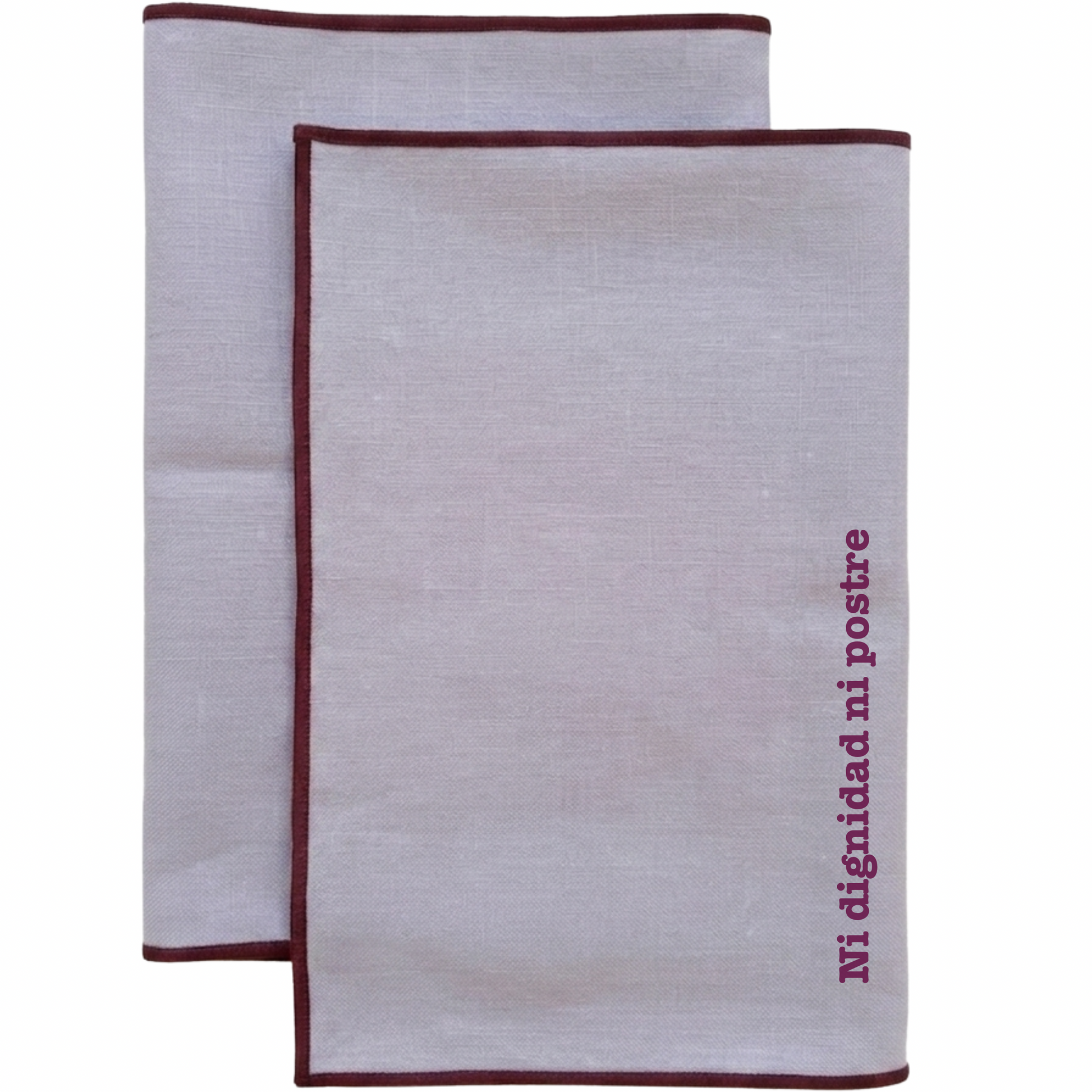 servilleta de lino lila y ribete granate y frases personalizadas 