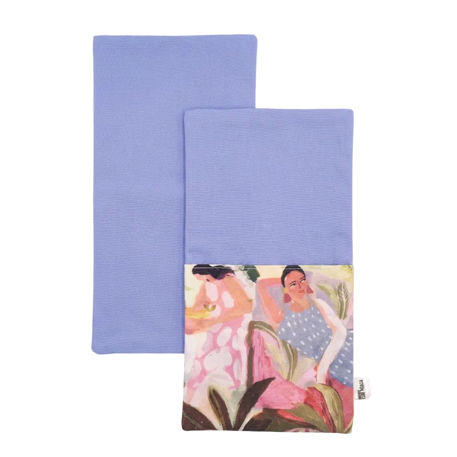 servilleta reversible con bolsillo lavanda y estampado de mujeres reves lavanda y reversible